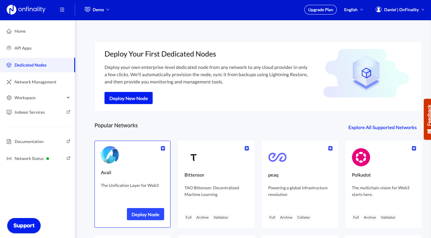 Deploy Avail Node with OnFinality - Select Avail